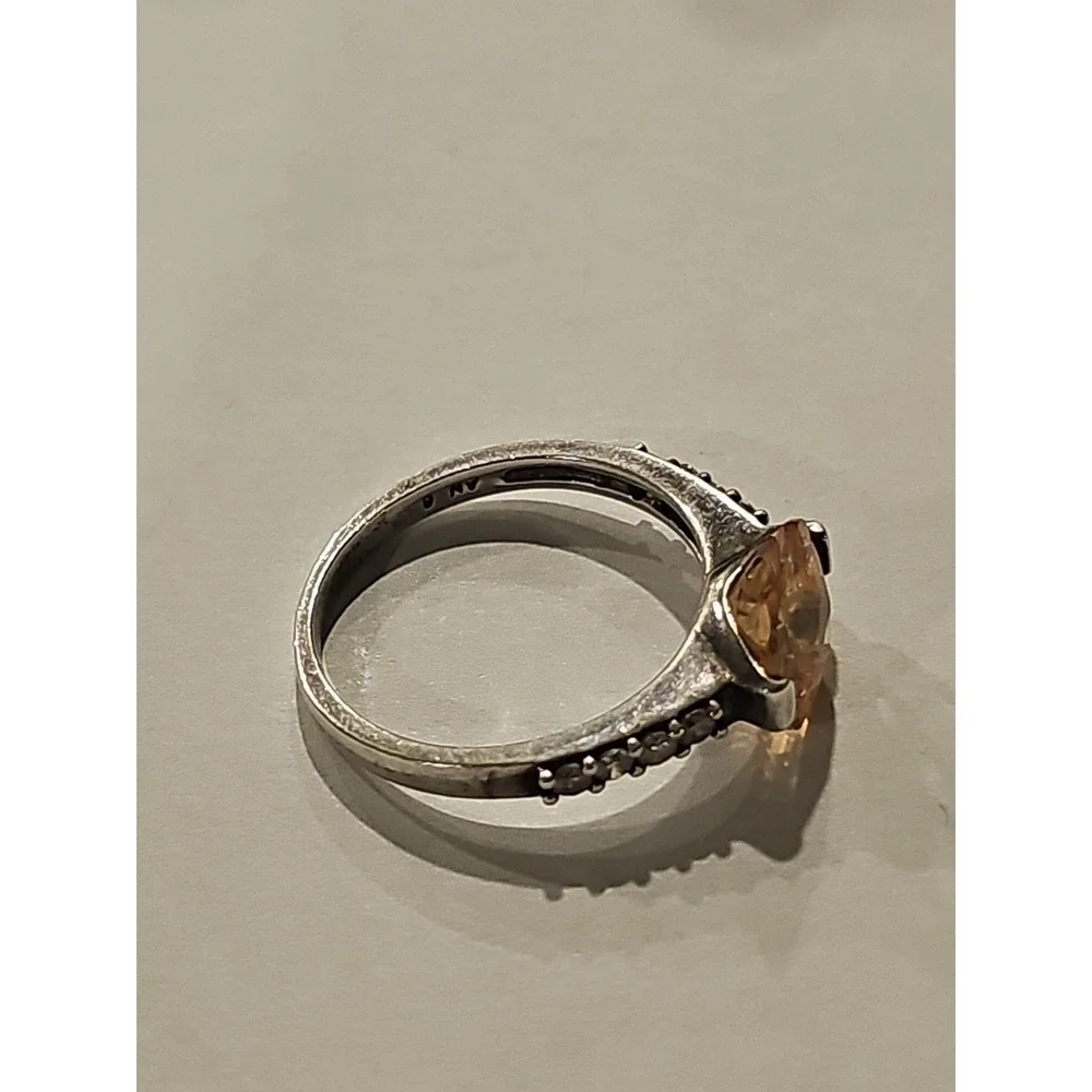 Avon Vintage Women‎ 925 Ring 3ct Peach Colored Stone Clear Accents Sz 9/3.8 Gram